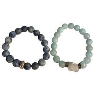 Bracelets Blue and Teal Set of 2 Boho Stone Beaded Bracelets NWOT